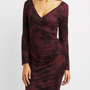 Ruched Surplice Neck Bodycon Dress